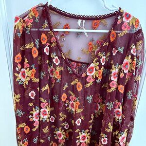Anthropologie Floral Embroidered Sheer Blouse